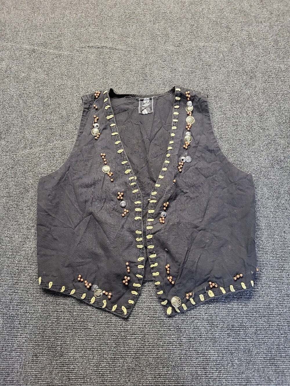 Short Circuit Vintage Beaded Cotton Vest Size M. Boho Whimsy-goth.